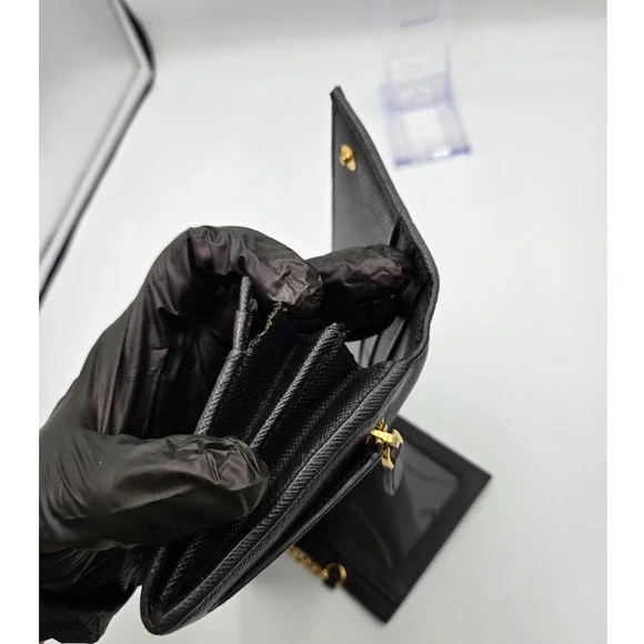 PRADA Black Saffiano Leather Wallet On Chain Flap Card Holder Clutch - Picture 7 of 14